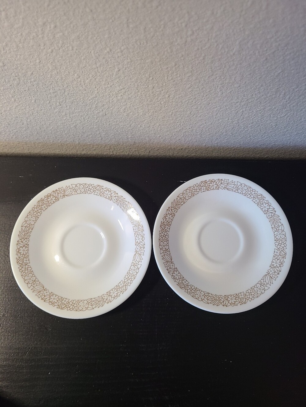 Vintage Corelle Set of 2 6" Plates Floral Gold Border Saucer Plates Retro